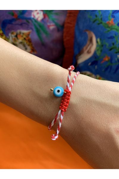 Atelier Çağla Evil Eye Beaded Marteniçka Rope Bracelet - Red