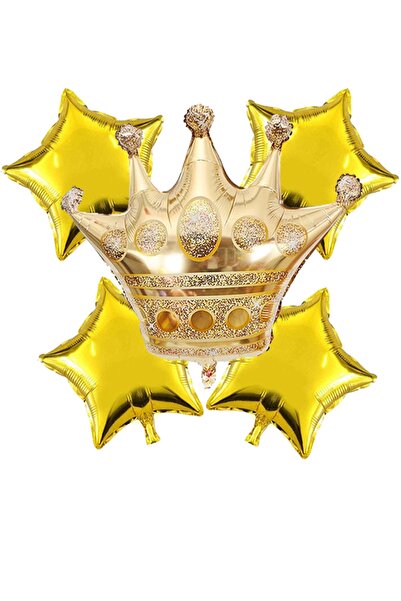 Parti dolabı 4 Yıldız Balon Ve 1 Kral Tacı Balonlu Kral Taç Büyük Folyo Balon...