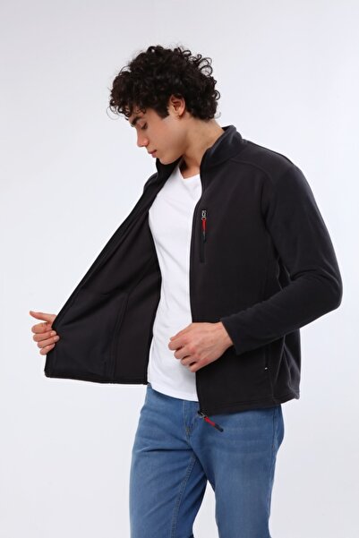 MUALTA Καπνιστό γκρι παλτό φλις - 3 τσέπες με φερμουάρ