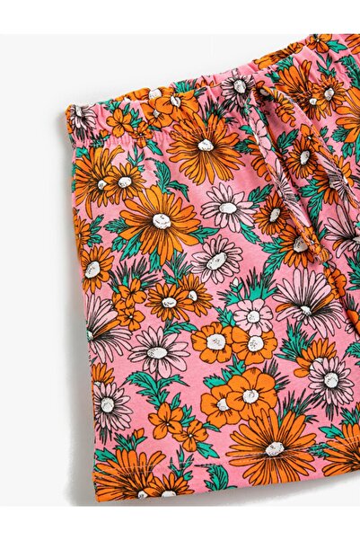 Koton Çiçekli Beli Bağcıklı Şort Pamuklu