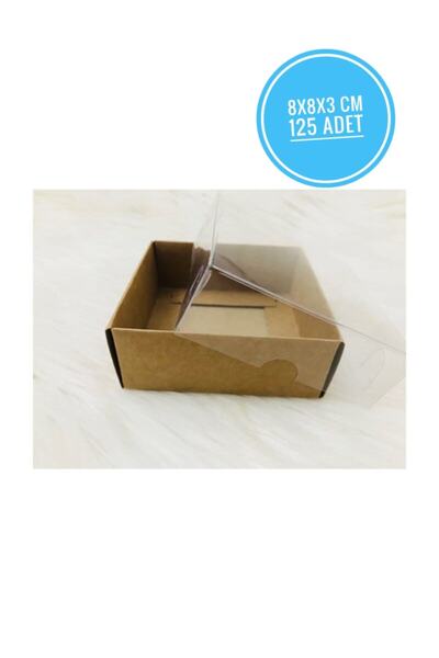 Modern Box 125 Adet 8x8x3 Cm Asetat Kapaklı Kraft Kutu Düğün Nişan Kına Hediy...