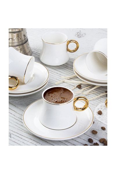 ACAR Std Green Classic Turkish Coffee Cup Set for 6 People