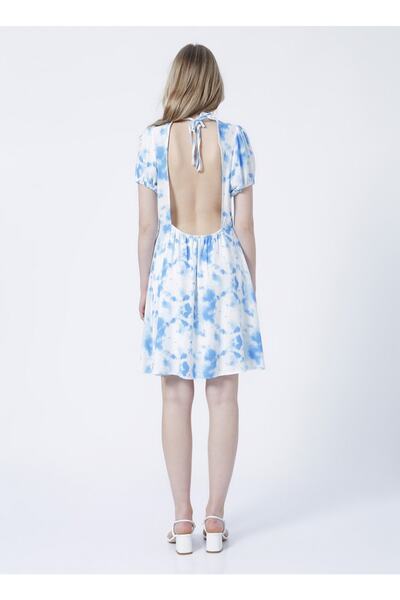 Aeropostale Bisiklet Yaka Standart Kalıp Desenli Beyaz - Mavi Kadın Elbise -k-tenas