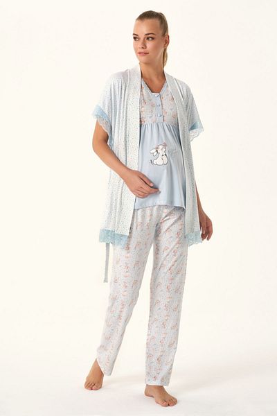 Feyza Pijama Feyza 4483 Γυναικεία Πιτζάμες εγκυμοσύνης με στάμπα μπλε κουνελιού με ρόμπα