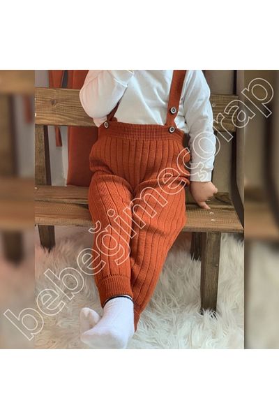 BEBEĞİME ÇORAP Baby's Knitwear Leggings with Straps - Baby Salopet Knitwear Leggings - Salopet Knitwear Pants / Tile