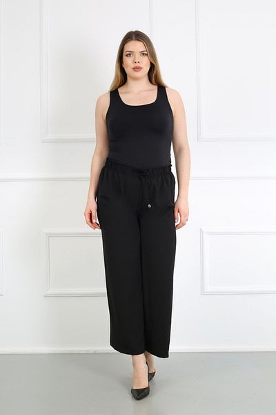 By Alba Collection Women's Black Ayrobin Fabric Elastic Waist Trousers