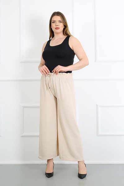 By Alba Collection Women's Ecru Ayrobin Fabric Elastic Waist Trousers