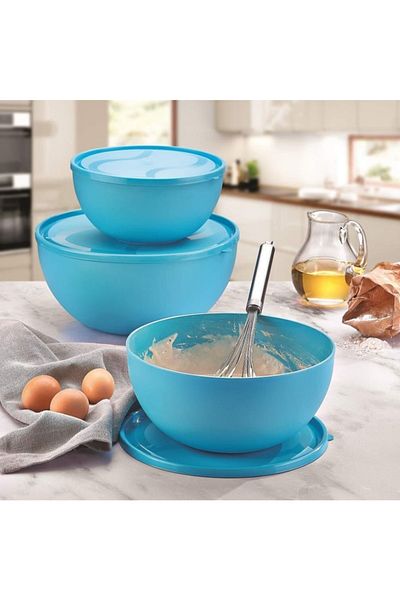 Melkan Home Round Bowl with Lid Set of 3 Turquoise Color (0.6L 2.5L 4L)