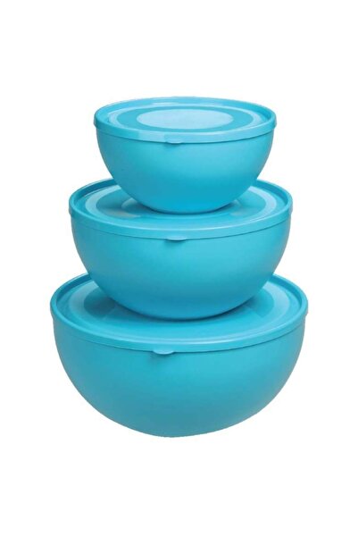 Melkan Home Round Bowl with Lid Set of 3 Turquoise Color (0.6L 2.5L 4L)