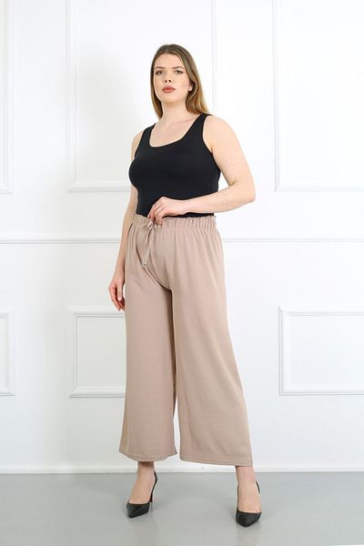 By Alba Collection Women's Mink Ayrobin Fabric Standard Size Trousers with Elastic Waist