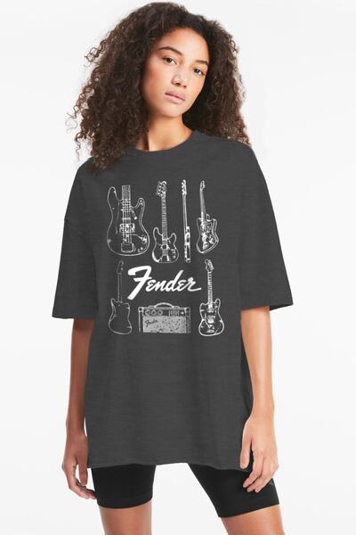 ROCKANDROLL Tricou Fender Guitar Anthracite Oversize cu mânecă scurtă pentru ...
