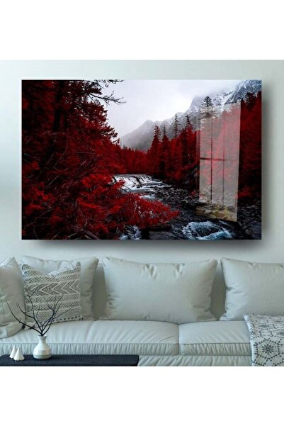 Assos Design Slikanje na staklu sa crvenim lišćem i drvećem, prirodna slika, ...