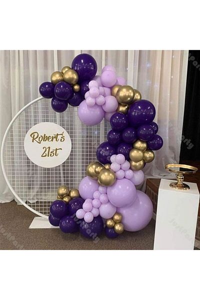MERİ PARTİ Purple Lilac Chrome Gold Balloon Chain
