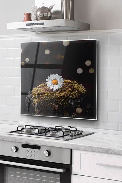 Olinpa 50x50 Cm Daisy Patterned Stove Back Glass Protector Countertop and Built-in
