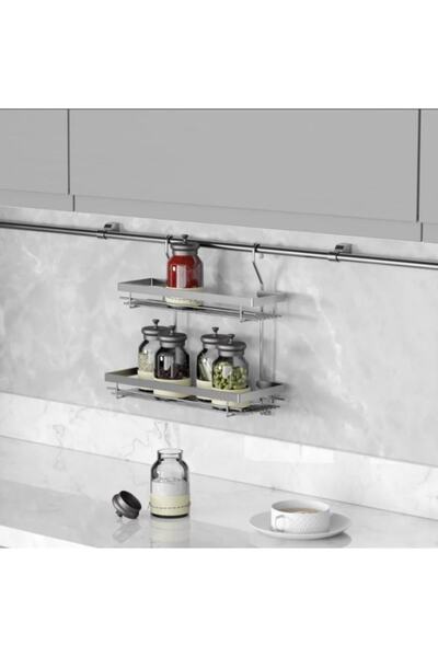 STARAX رف توابل كلاسيكي صغير - كبير مع رفين - أنثراسايت