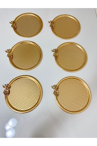 Genel Markalar 6'lı Yuvarlak Desenli Gold Kaplama Çiçekli Sunum , Dekoratif S...
