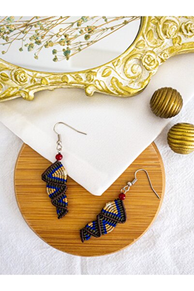 BeuBella Aksesuar El Yapımı Krem Mumlu Ip Üzeri Desen Işlemeli Makrome Küpe