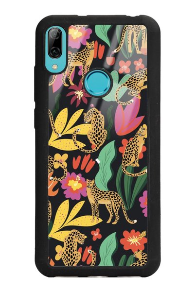 Spoyi Huawei Y6 (2019) Glossy Phone Case with Floral Cats Design