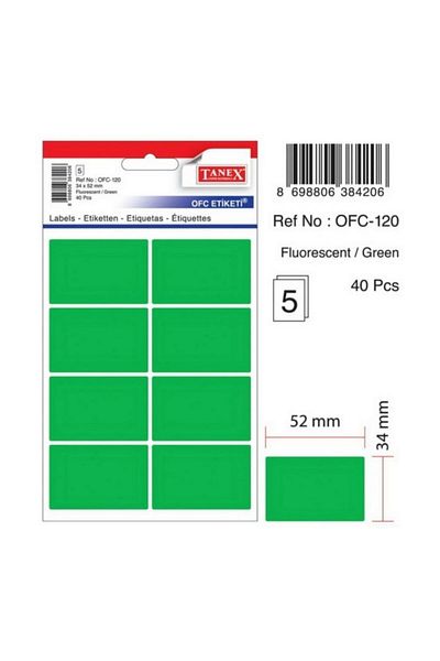 Tanex Ofc-120 34x52mm Neon Green Office Label 40 Pieces/Pack