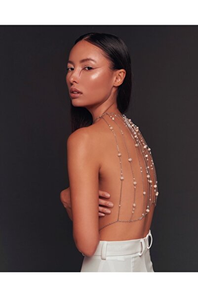 Qielle Inci Zincir Sütyen Vücut Aksesuarı Gümüş Renk - Festival Takısı