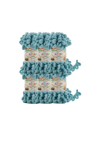 Alize Βρεφική κουβέρτα Puffy 90x90 - 6 τεμάχια Αζουρ Χρώμα Πλεκτό Χειροποίητο Σχοινί