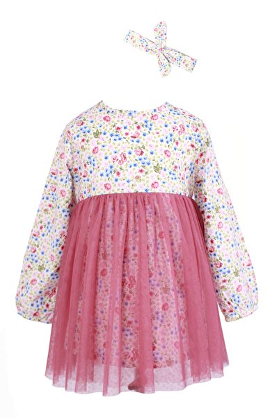 YUMURCAKEVİ Baharlık Uzun Kollu Elbise Pamuklu Çocuk Elbise Çiçekli Kız Çocuk...