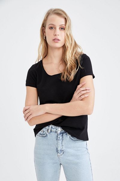 DeFacto Tricou cu mânecă scurtă, 100% bumbac, cu decor normal