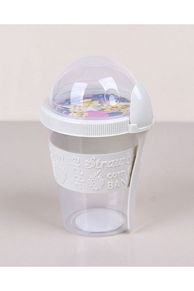 Titiz Fruit Bowl - Portable Yogurt Container with Spoon 600 ml Ivory Fma05256