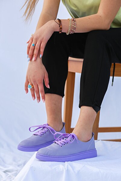 ELİT SHOES Krolina Doğal Deri Materyal Eva Taban Mor Renk Sneakers S004