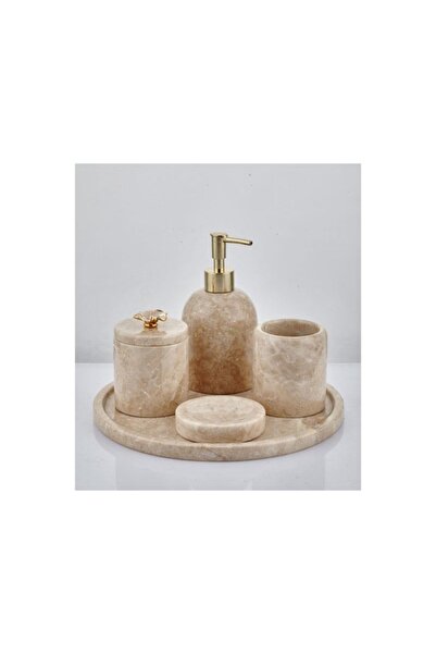 SETABIANCA Evza Mermer Bej Kelebekli 5 Parça Banyo Seti