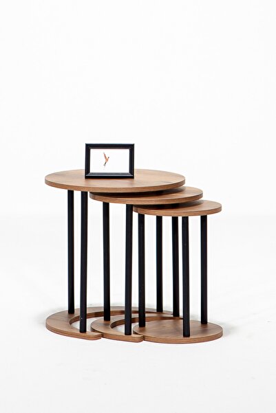 SANDALİE Demre Üçlü Zigon Sehpa Salon Takım - Atlantik Çam&siyah