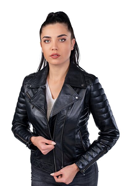 BEKA DERİ Hakiki Deri Siyah Bayan Deri Ceket