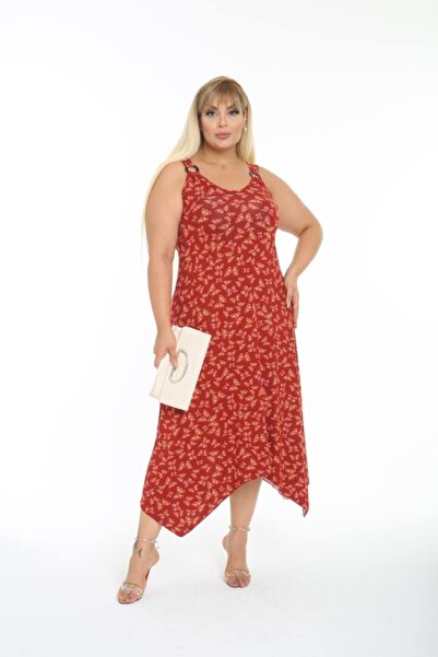 ModaSehle Women's Large Size Buckle Strap Butterfly Pattern Red Dress