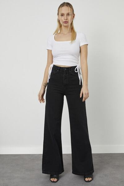 Ramrod Happiness Black Lycra Jeans largi, cu talie super înaltă, pantaloni di...