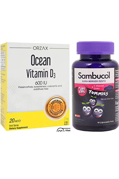 Ocean Vitamin D3 600ıu Sprey 20 ml + Sambucol Plus Kids Yummies 60 Çiğnenebil...