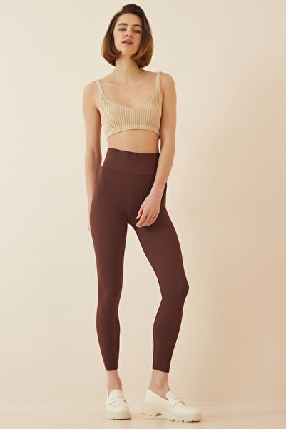 Happiness İstanbul Γυναικείο σοκολατένιο ψηλόμεσο πλεκτό καλσόν ZV00208