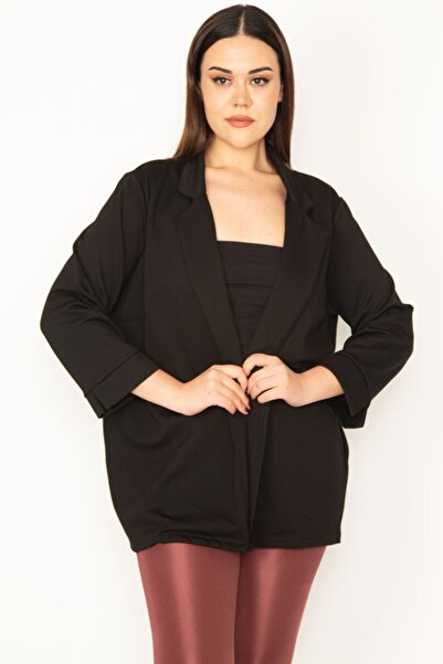 Şans Women's Large Size Black Unlined Jacket 65n31775