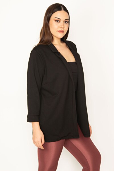 Şans Women's Large Size Black Unlined Jacket 65n31775