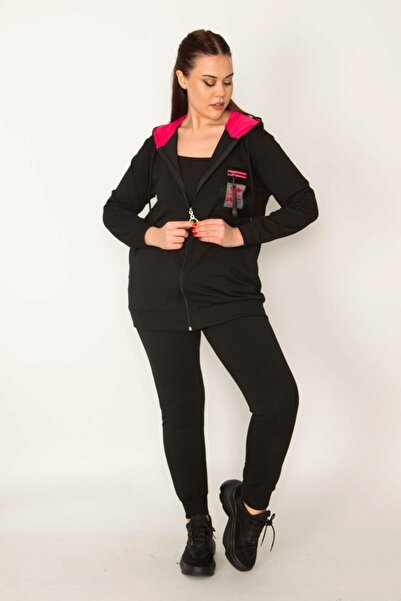 Şans Plus Size Sweatsuit Set - Pink - Fitted