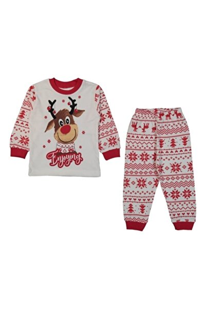 Süpermini Geyikli Yılbaşı Konseptli Çocuk Pijama Takımı