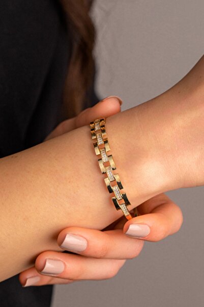 YAVUZ KUYUMCULUK Altın Kordon Görünümlü Taşlı Kelepçe