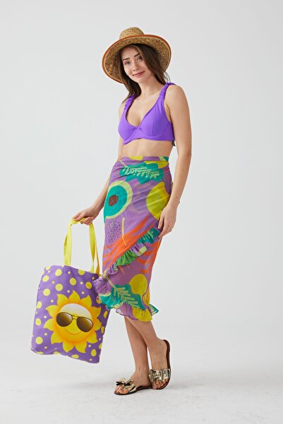 AYSHOME Ays Home Pineapple Pattern Frilly Pareo Beach Dress