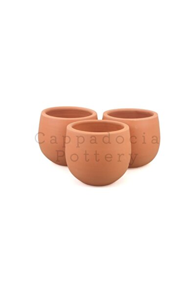 Cappadocia Pottery 3lü Doğal Terleyen El Yapımı Çömlek Toprak Saksı Seti No.77