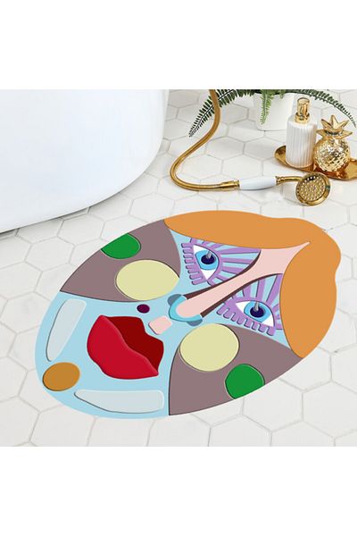 eco concept Bath Mat, Colorful Face Patterned 60x80 Decorative Non-Slip Base Washable Carpet