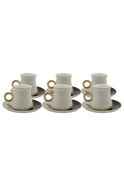 ACAR White Patterned Plate Porcelain Set of 6 Coffee Cups