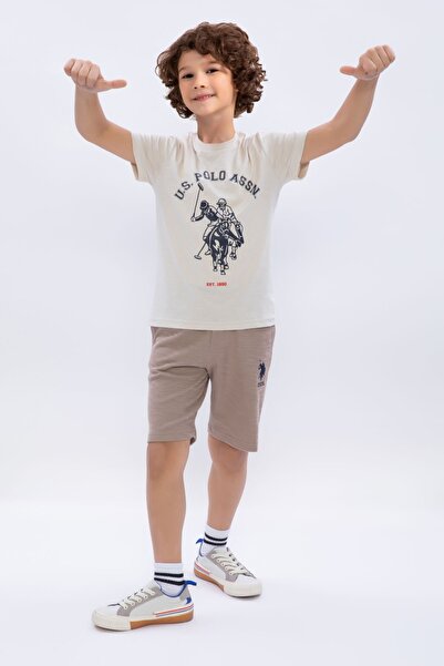 U.S. Polo Assn. Basic Bej Erkek Çocuk Bisiklet Yaka Bermuda Takım