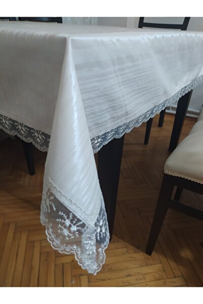 CEYDA Față de masă PVC Dantela Borduri Model în dungi Culoare Bej