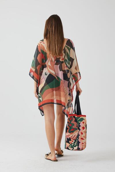 AYSHOME Ays Home Tropical Leaf Beach Blouse