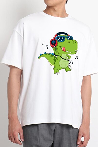 GreenMint للجنسين الأبيض مضحك ديناصور الموسيقى رئيس مكبرة تريكس