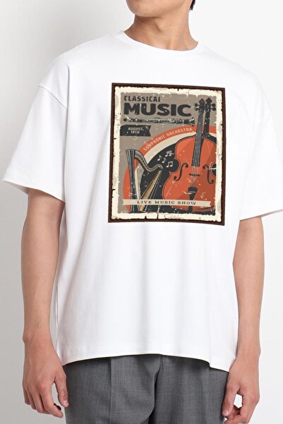 GreenMint تي شيرت بتصميم موسيقى كلاسيكي أبيض للجنسين